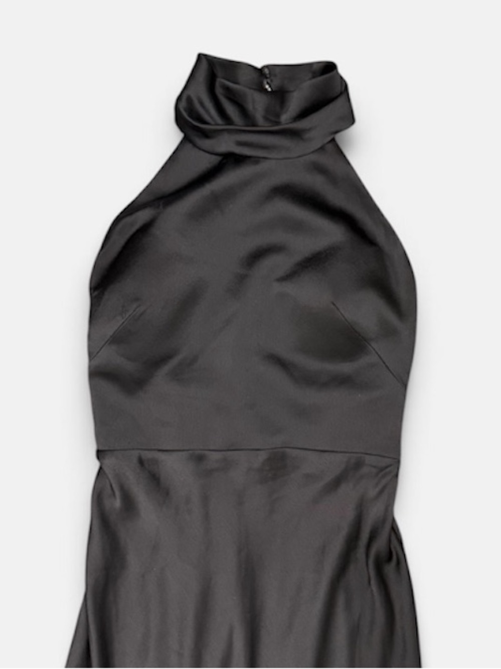 Jenny Yoo Nicole Black Satin Halter Dress Open Back Maxi Gown Size 8 - Picture 4 of 7